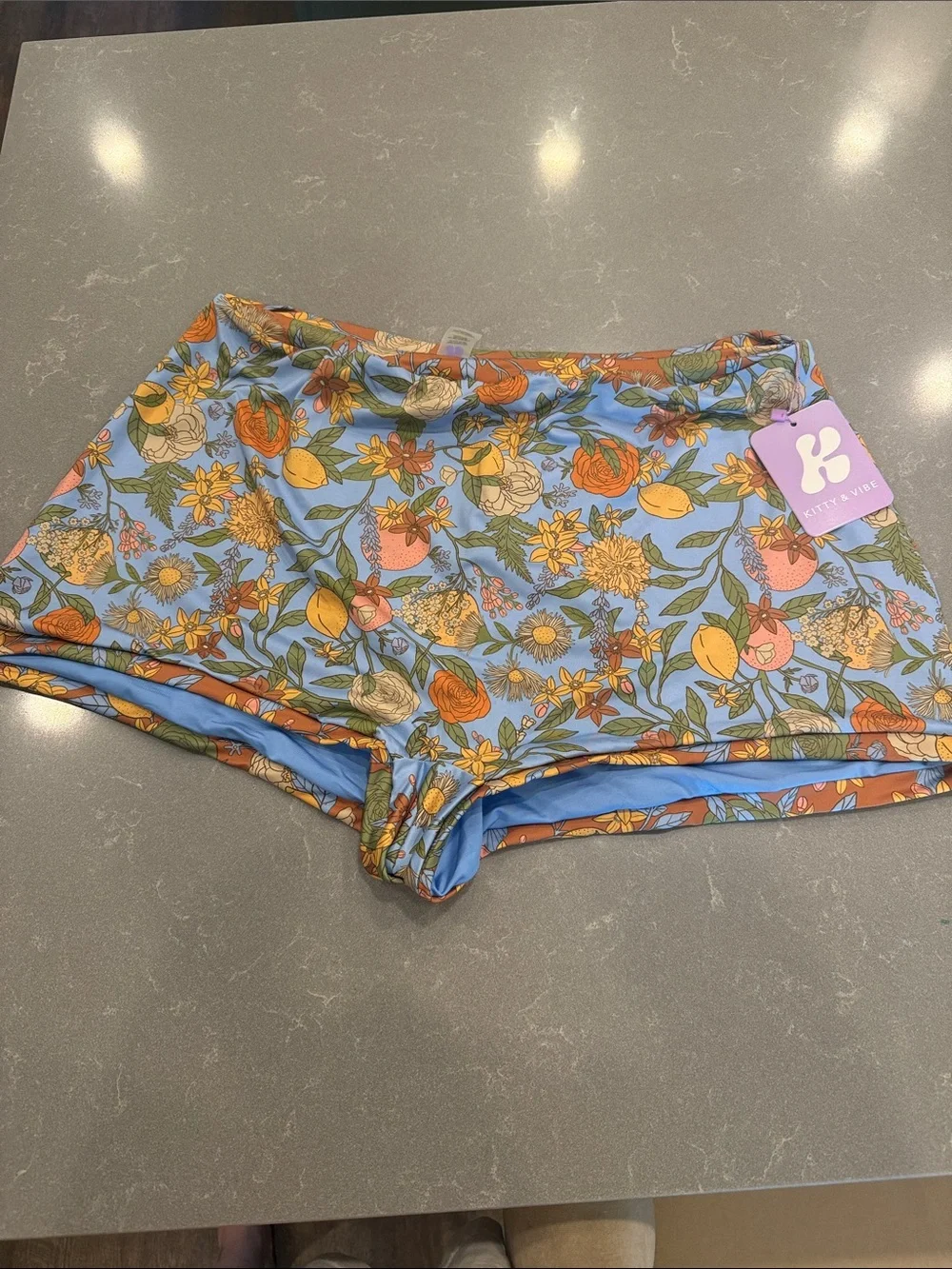 Kite + Vibe Women's Light Blue Floral High-Waist Swim Bottoms